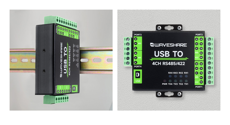 Кріплення адаптера USB TO 4CH RS485/422 на DIN-рейку та стіну