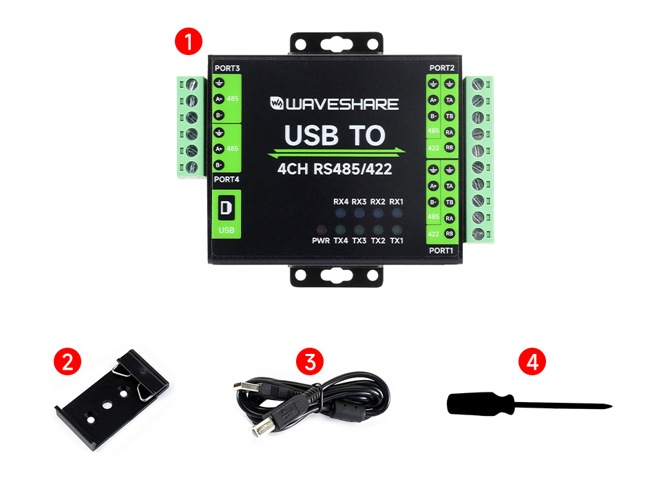 Комплект поставки Waveshare USB TO 4CH RS485/422