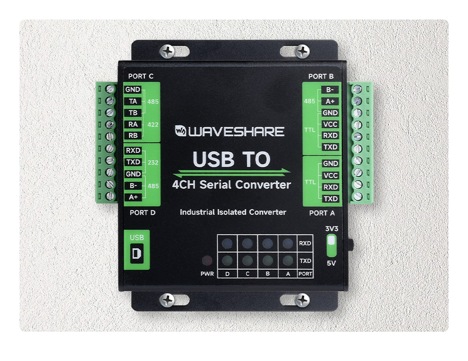 Металевий корпус Waveshare USB TO 4CH Serial Converter з можливістю настінного монтажу