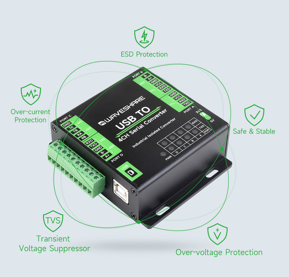 Захист TVS і запобіжник у адаптері USB TO 4CH Serial Converter