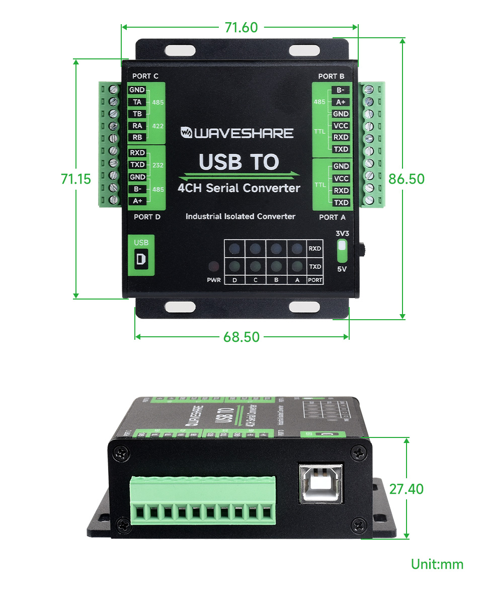 Габаритні розміри USB TO 4CH Serial Converter