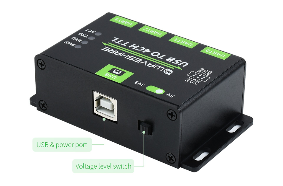Конекторні інтерфейси та індикатори адаптера USB TO 4CH TTL