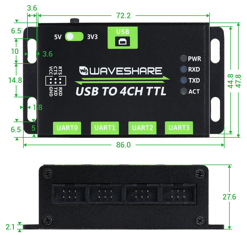 Габаритні розміри адаптера USB TO 4CH TTL