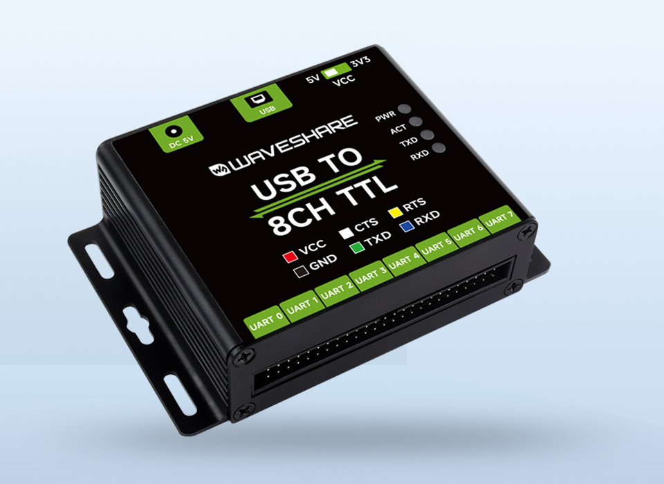 Адаптер Waveshare USB TO 8CH TTL 27076, вигляд плати та корпусу
