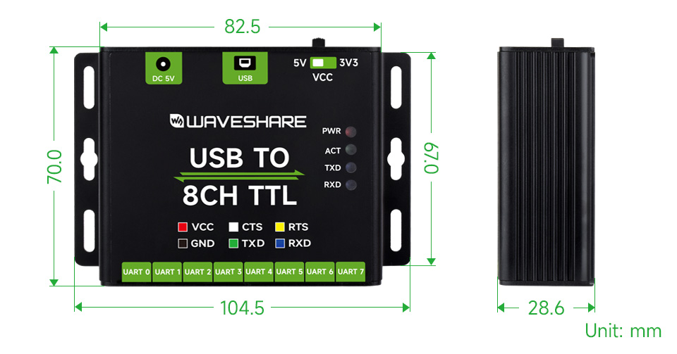 Габаритні розміри корпуса адаптера USB TO 8CH TTL