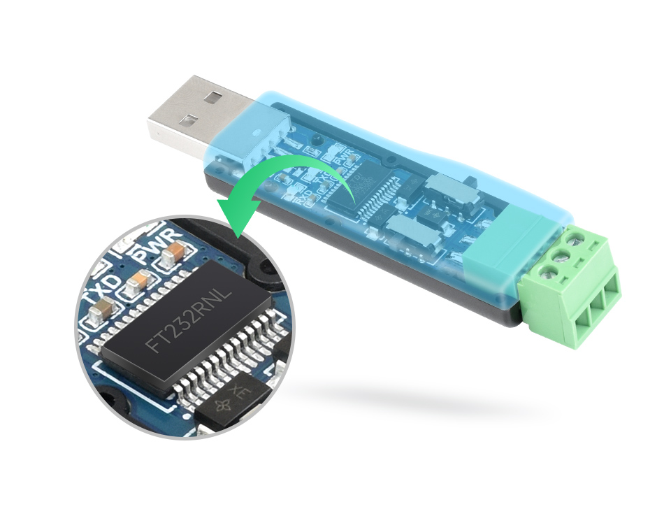 Клеми та індикатори адаптера USB TO RS232/485 Адаптер USB TO RS232/485, клеми RS232/RS485 та індикатори