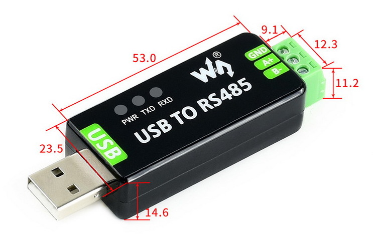 Габаритні розміри адаптера Waveshare USB to RS485 (17286)
