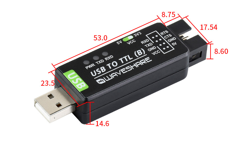 Габаритні розміри адаптера Waveshare USB TO TTL (B) 21550